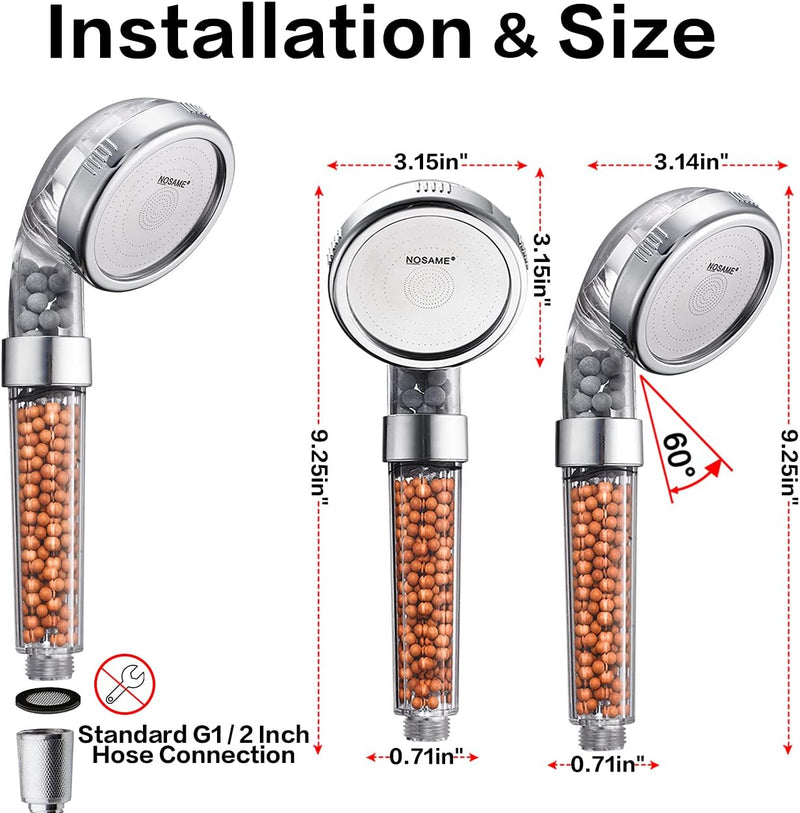 3 Mode Function Spray Handheld Showerheads for Dry Skin & Hair Shower Head, Filter Filtration High Pressure Water Saving