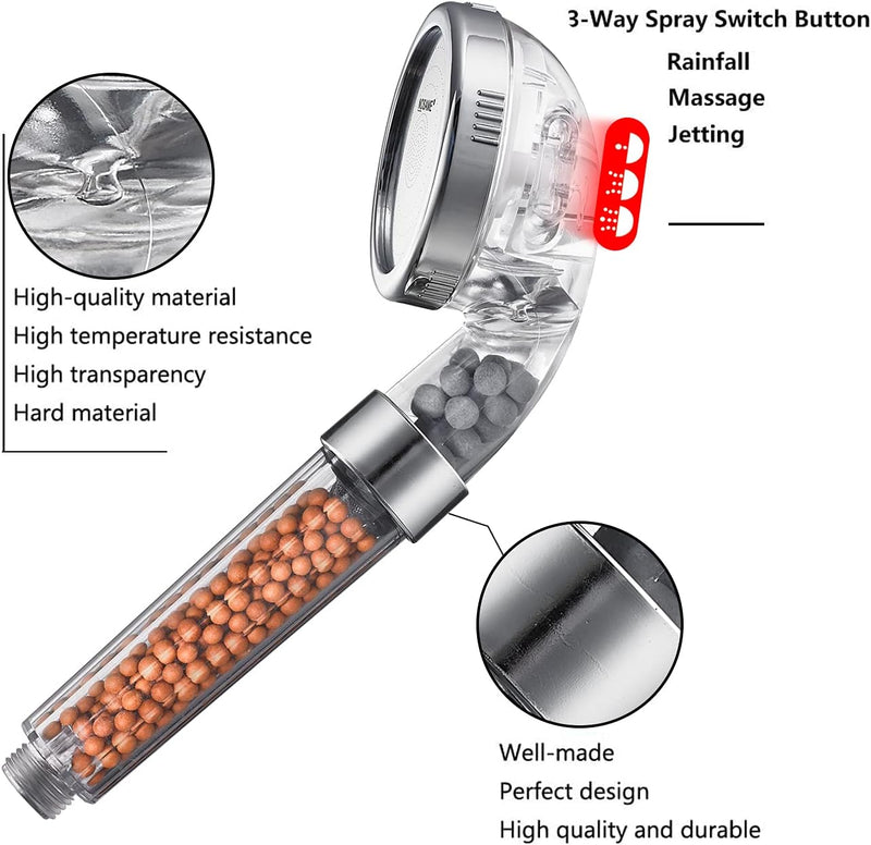 3 Mode Function Spray Handheld Showerheads for Dry Skin & Hair Shower Head, Filter Filtration High Pressure Water Saving